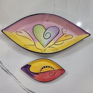 Double creek set of 2 oval teardrop shaped heart and abstract whimsical trays.